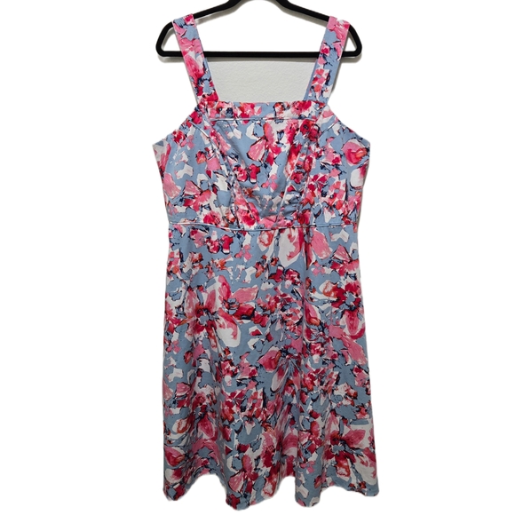 Adrianna Papell Dresses & Skirts - Adrianna Papell Blue Floral Fit and Flare Dress Sleeveless Garden Party Size 18W